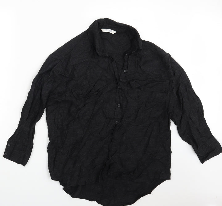 Never More Mens Black Button-Up Size M