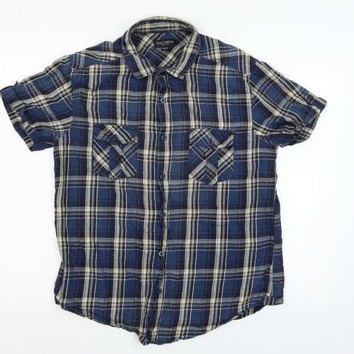 Just Jeans Mens Blue Plaid   Button-Up Size M