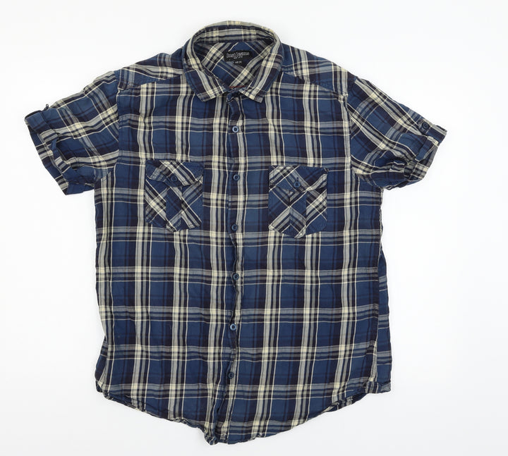 Just Jeans Mens Blue Plaid   Button-Up Size M