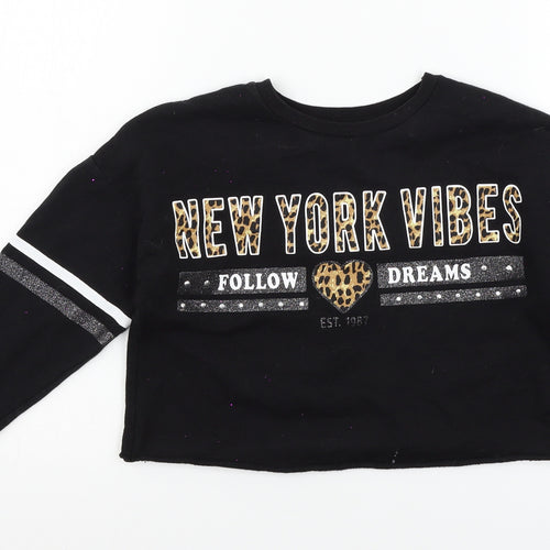 Primark Girls Black  Jersey Pullover Sweatshirt Size 9-10 Years  - New York