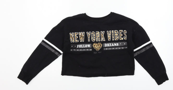 Primark Girls Black Jersey Pullover Sweatshirt Size 9-10 Years - New York