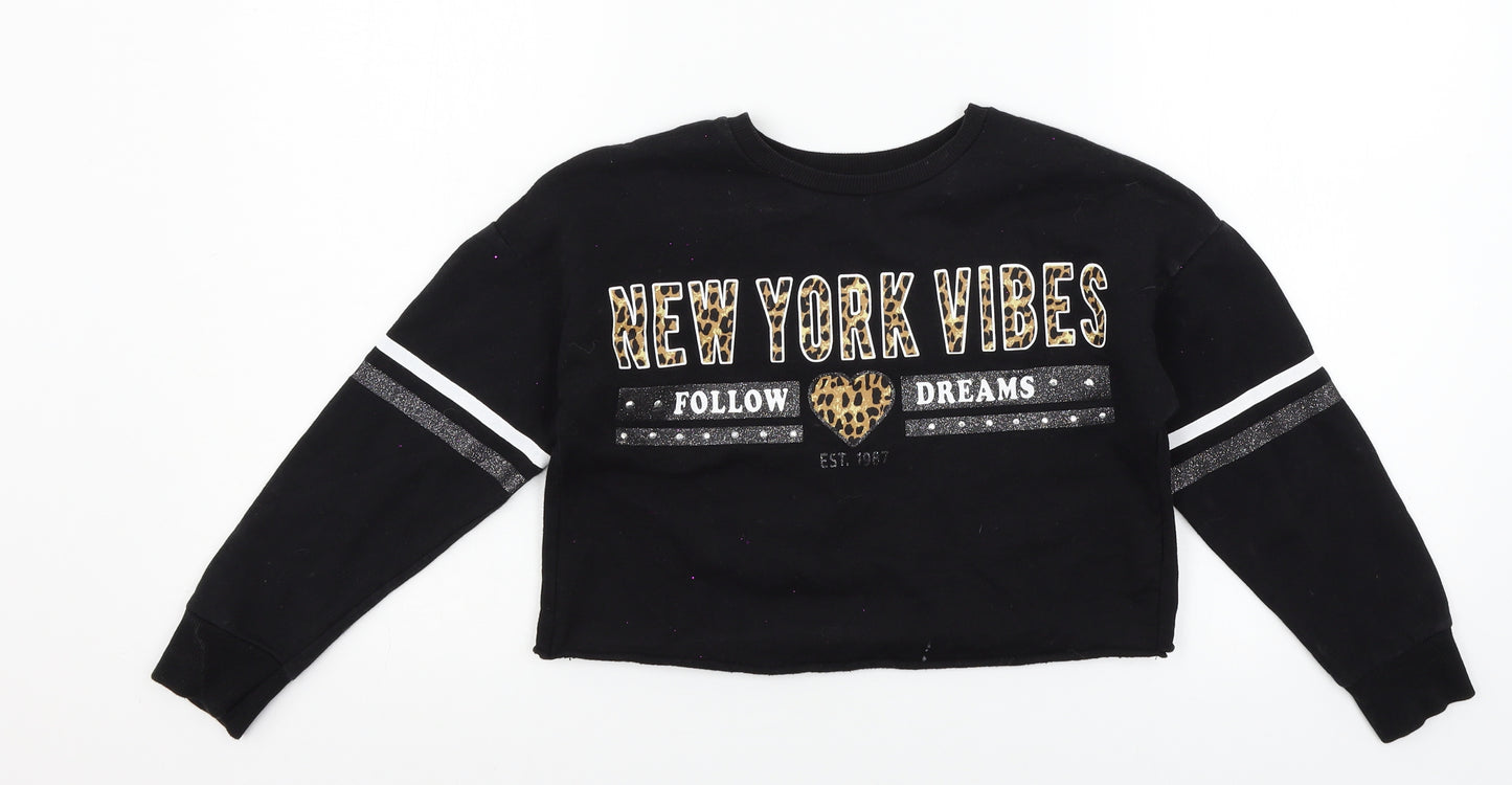 Primark Girls Black  Jersey Pullover Sweatshirt Size 9-10 Years  - New York
