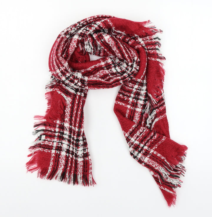 Luxe Womens Red Plaid Knit Scarf