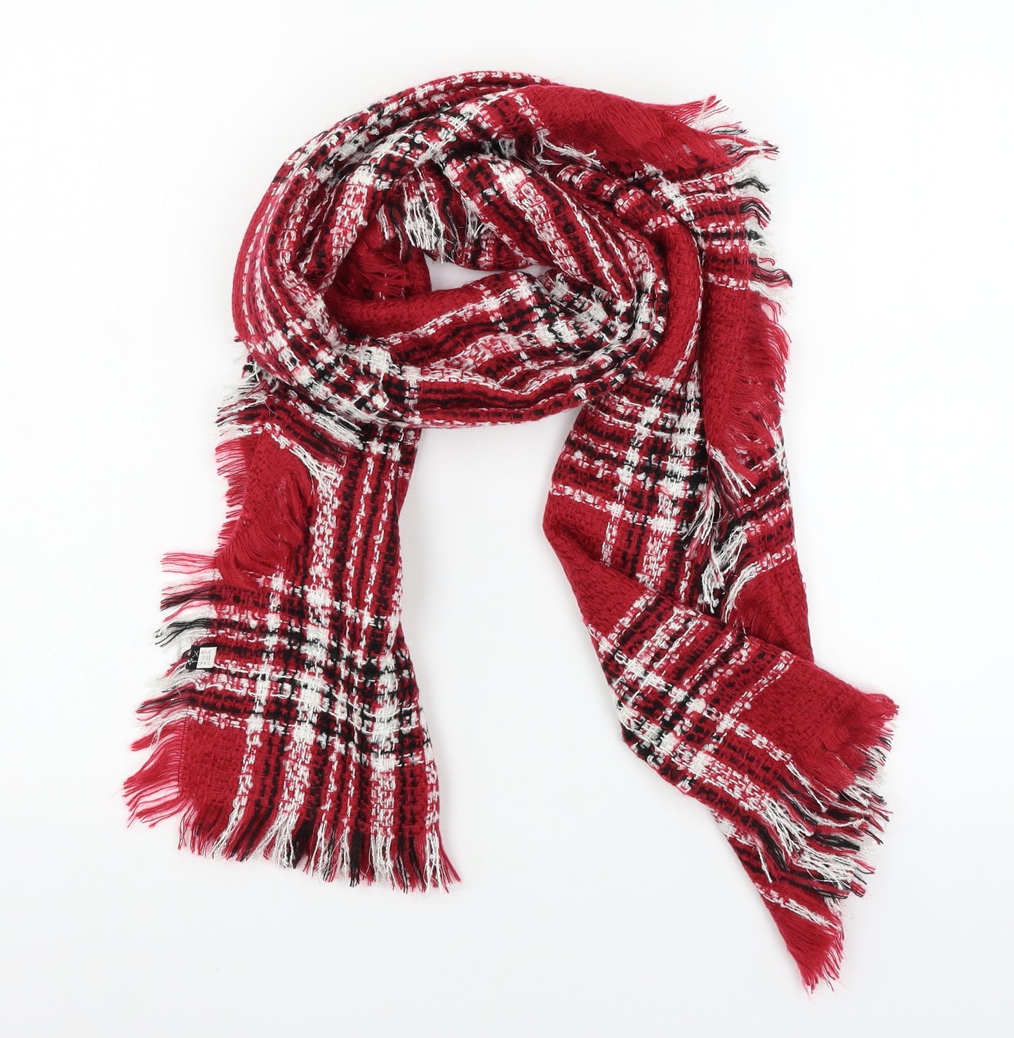 Luxe Womens Red Plaid Knit  Scarf
