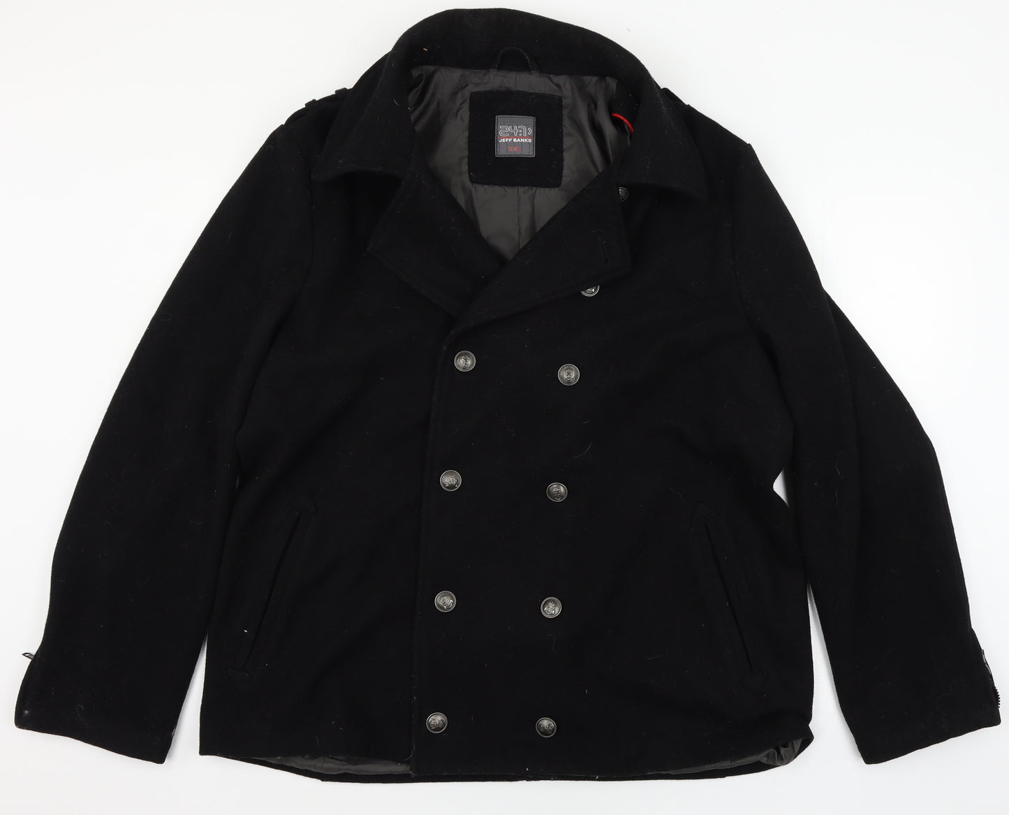 Jeff Banks Mens Black   Pea Coat Coat Size 2XL