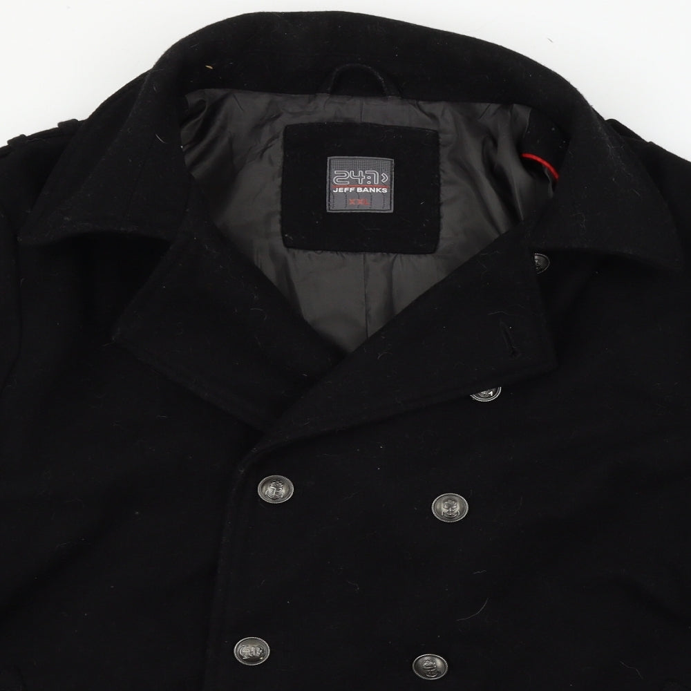 Jeff Banks Mens Black   Pea Coat Coat Size 2XL
