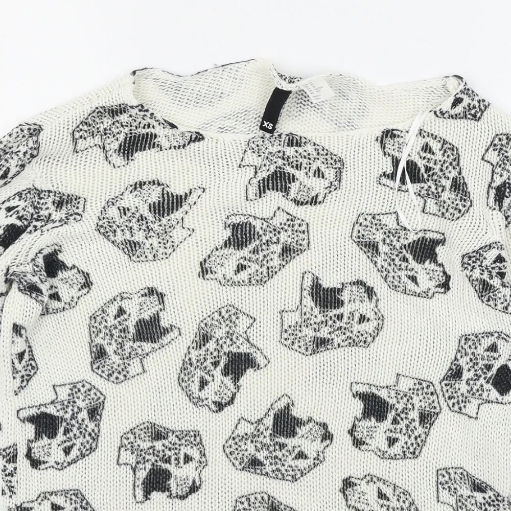 Divided by H&M Womens White Geometric Knit Pullover Jumper Size XS