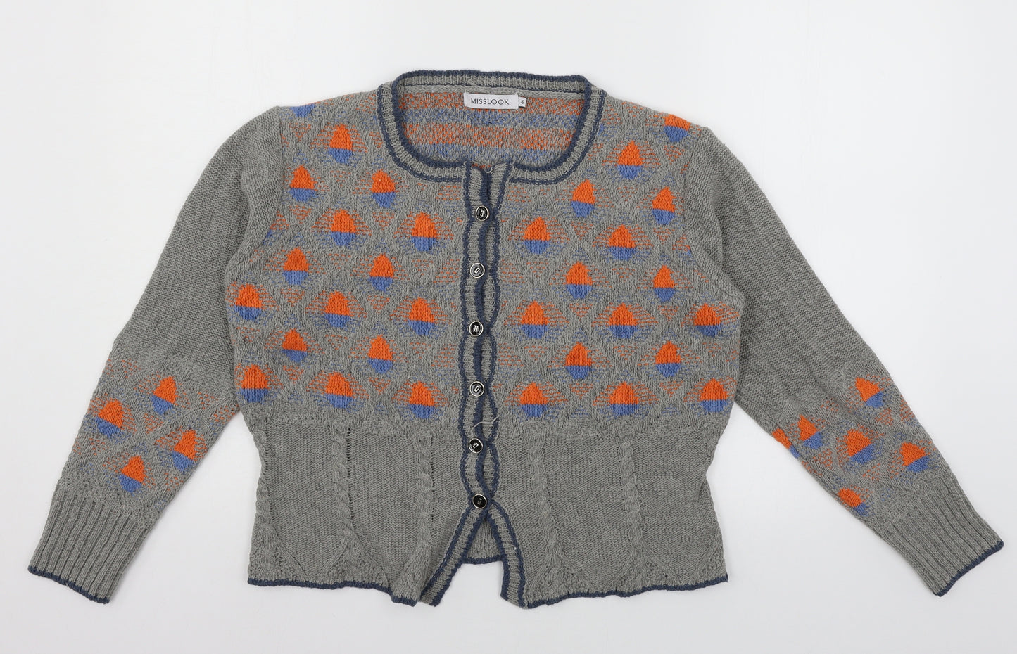 MissLook Womens Grey Geometric Knit Cardigan Jumper Size M