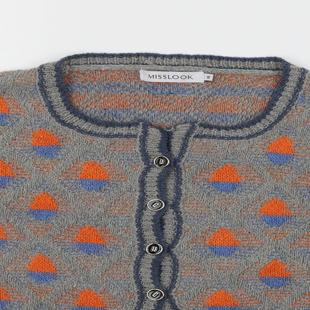 MissLook Womens Grey Geometric Knit Cardigan Jumper Size M