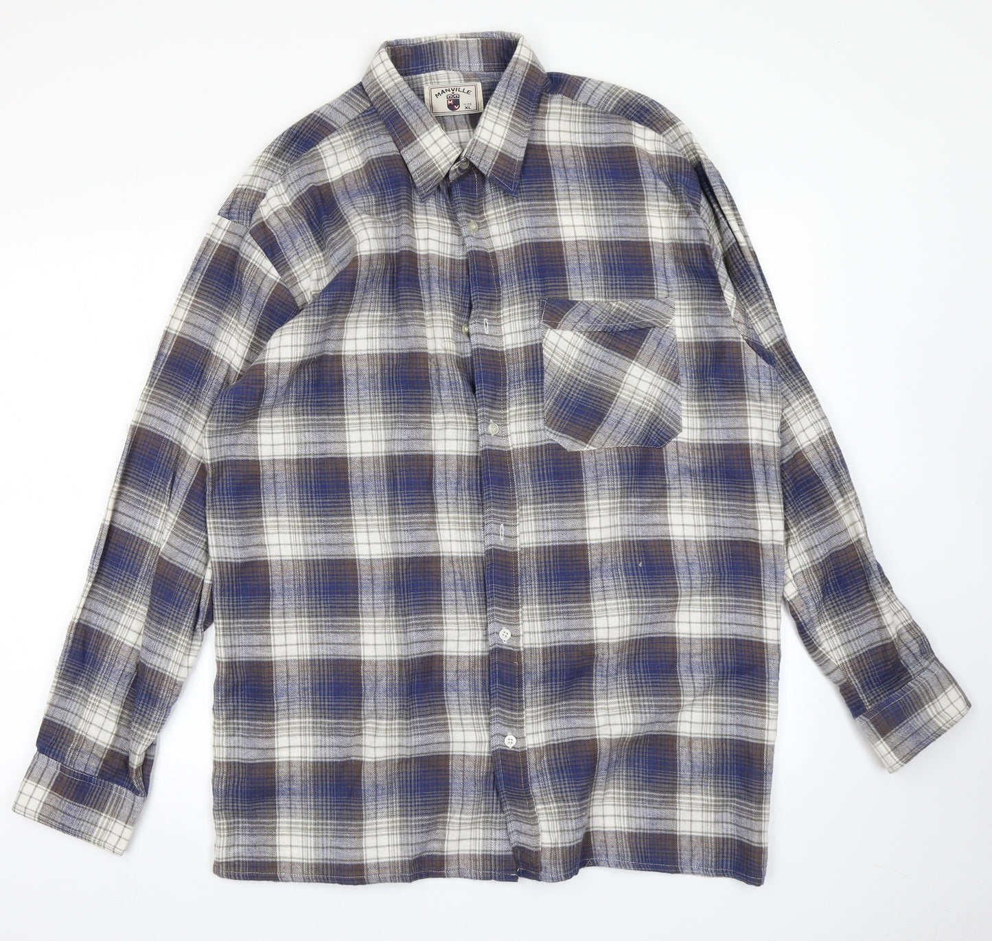 Manville Mens Blue Plaid   Button-Up Size XL