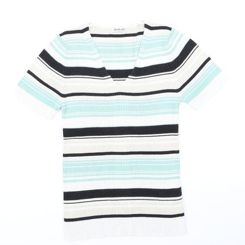 Berkertex Womens Blue Striped Knit Basic T-Shirt Size 10