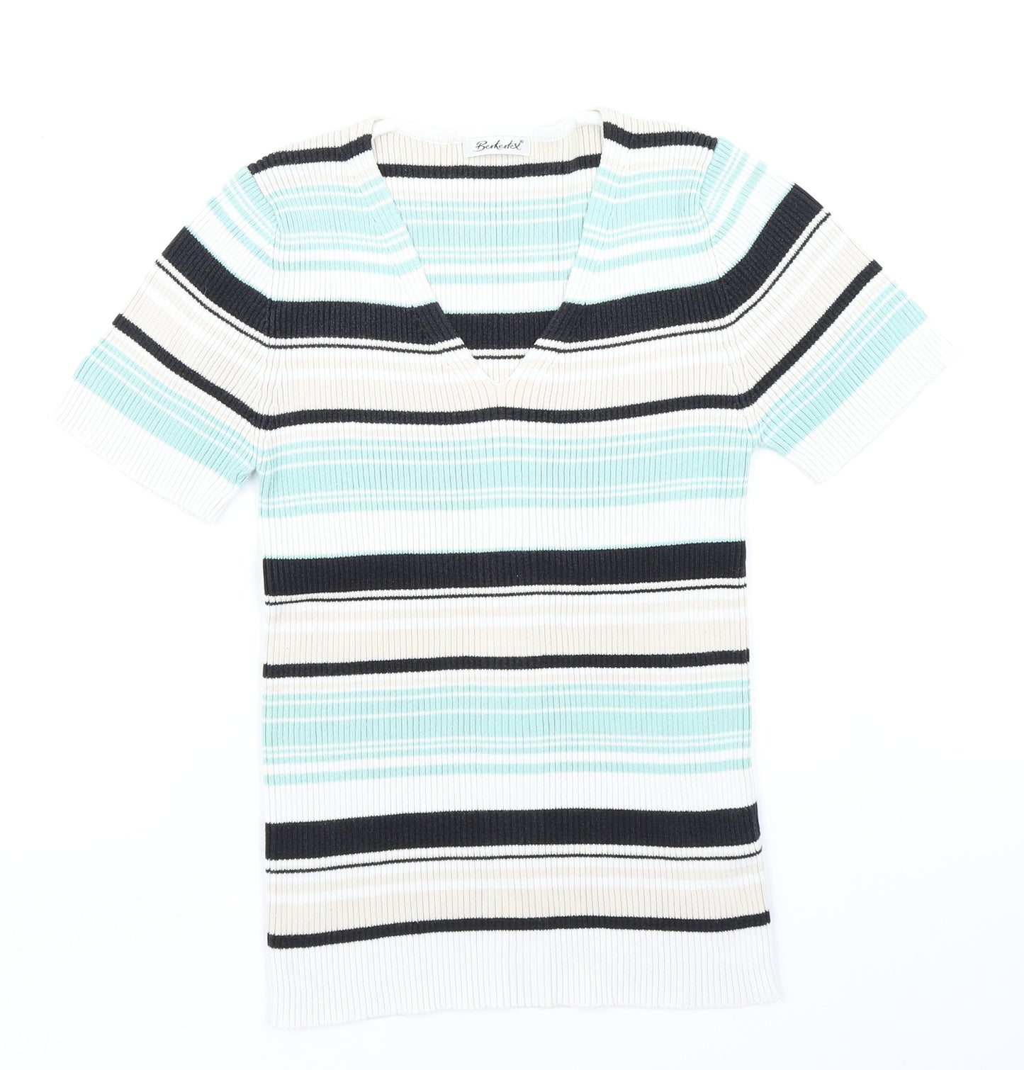 Berkertex Womens Blue Striped Knit Basic T-Shirt Size 10
