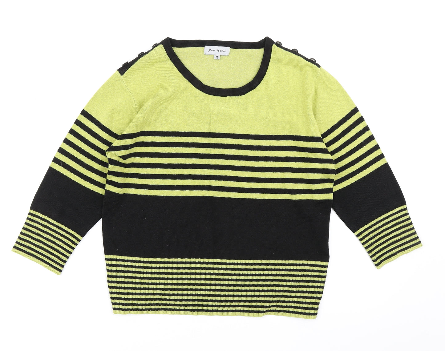 Ann Marie Womens Green Striped Knit Pullover Jumper Size M