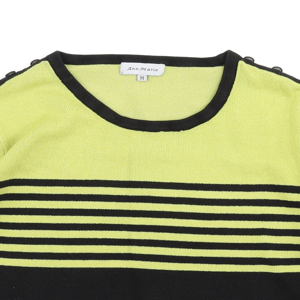 Ann Marie Womens Green Striped Knit Pullover Jumper Size M