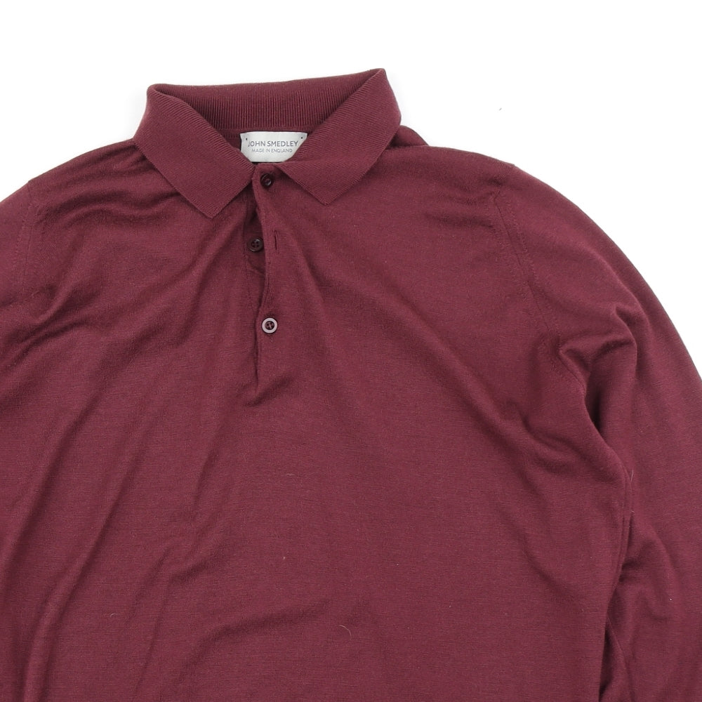 John Smedley Mens Purple  Knit  Polo Size L