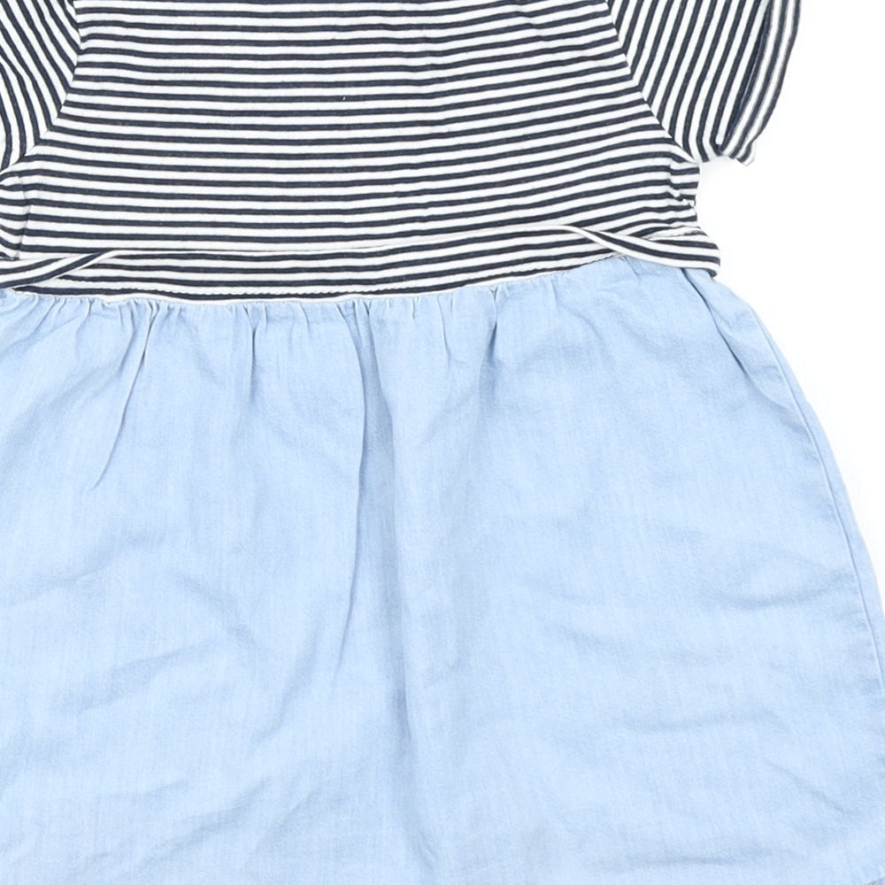F&F Girls Blue Striped Denim Skater Dress  Size 9-12 Months
