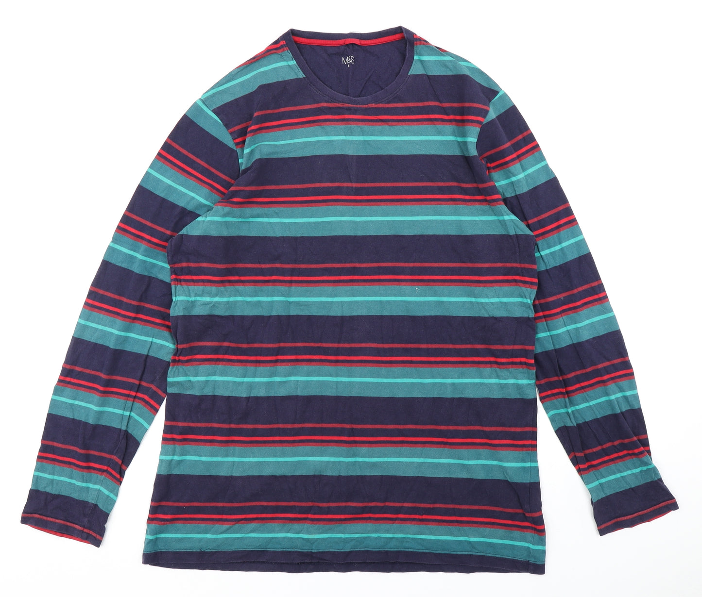 M&S Mens Green Striped   T-Shirt Size M