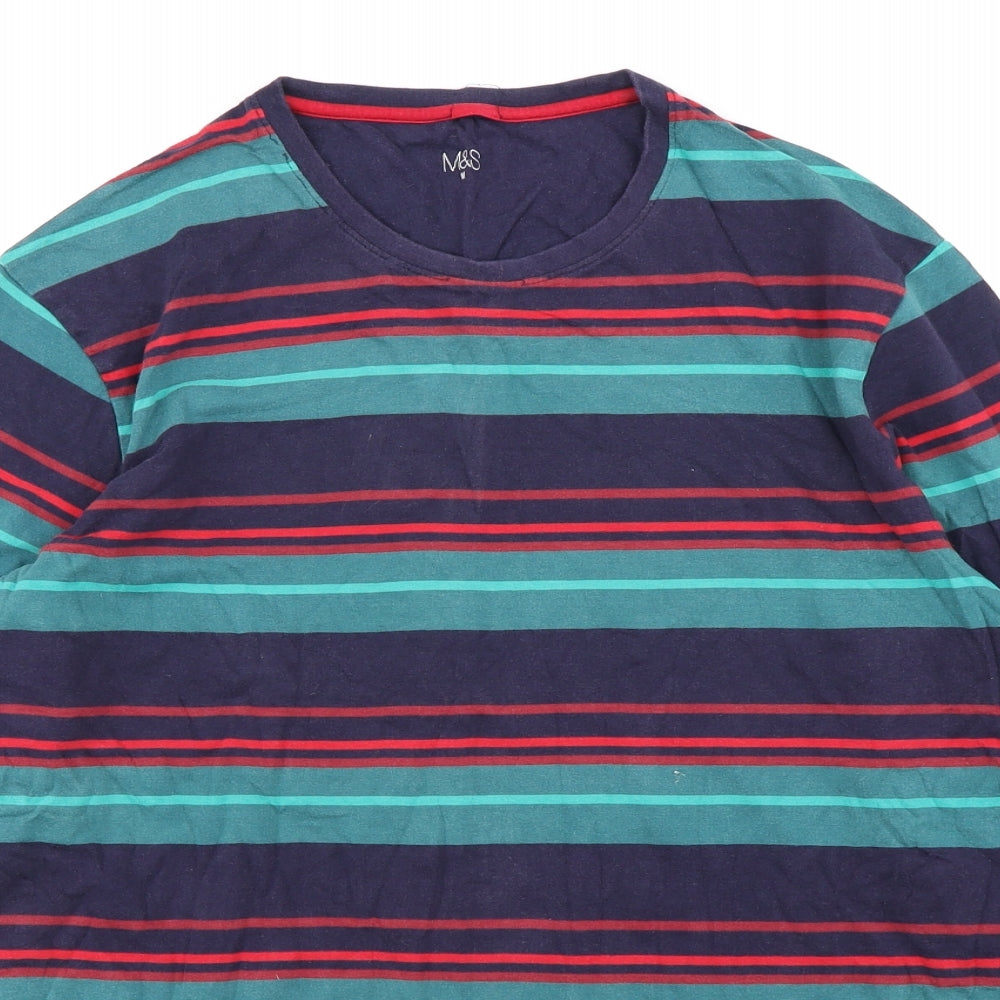 M&S Mens Green Striped   T-Shirt Size M