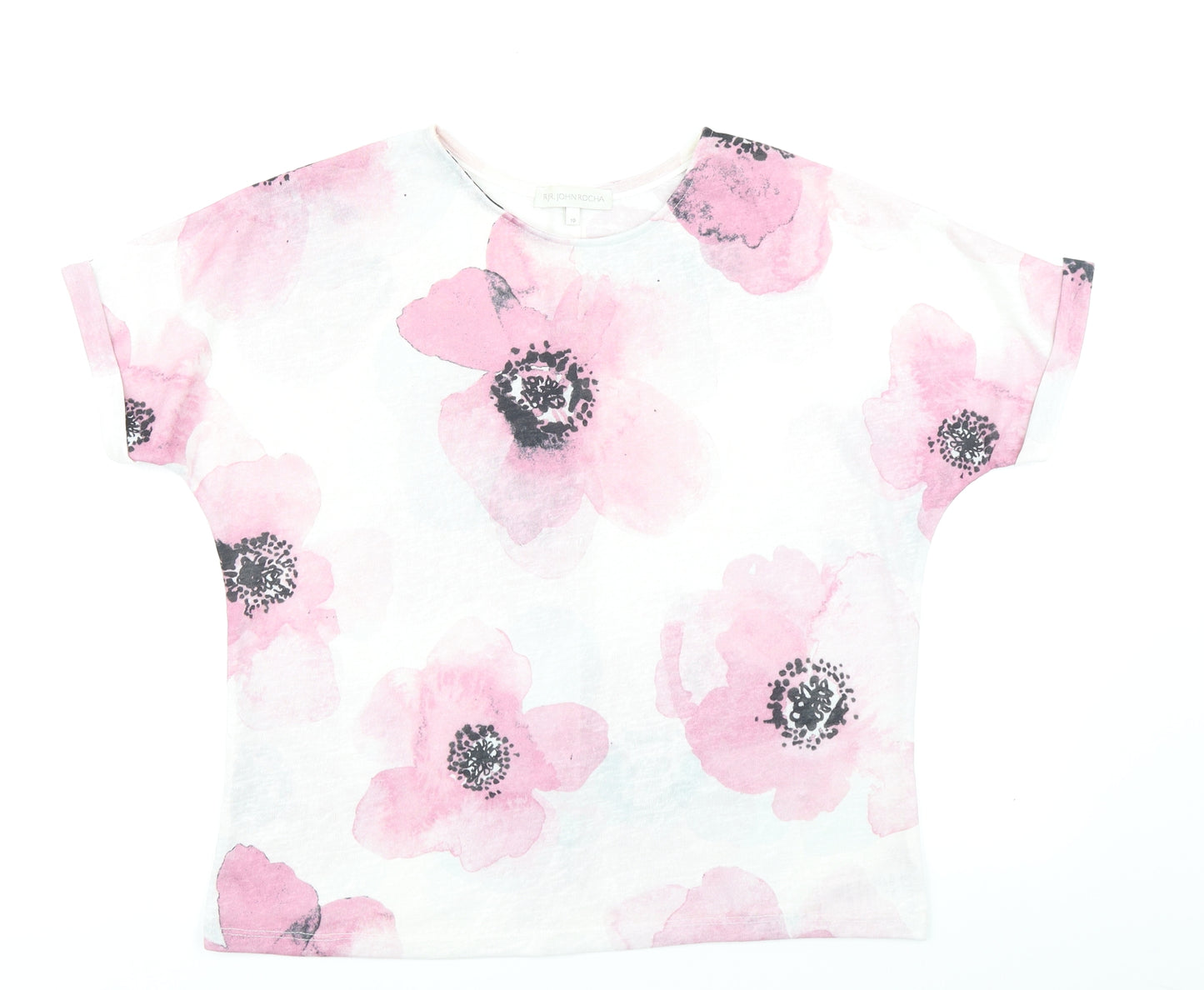 RJR.John Rocha Womens Ivory Floral  Basic T-Shirt Size 10