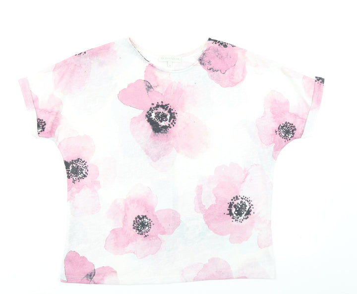 RJR.John Rocha Womens Ivory Floral  Basic T-Shirt Size 10