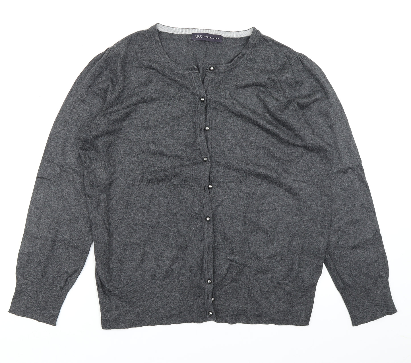 M&S Collection Womens Grey  Knit Cardigan Jumper Size 16