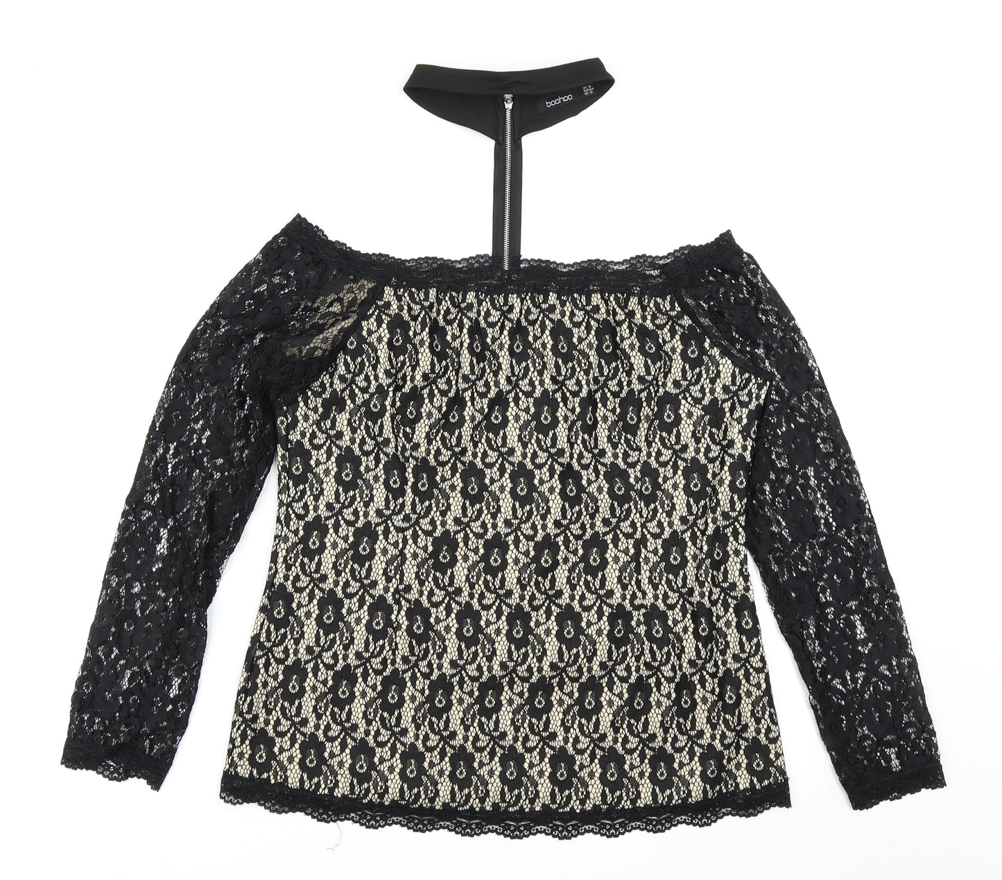 Boohoo Womens Black Floral Lace Basic T-Shirt Size 16  - Cut out