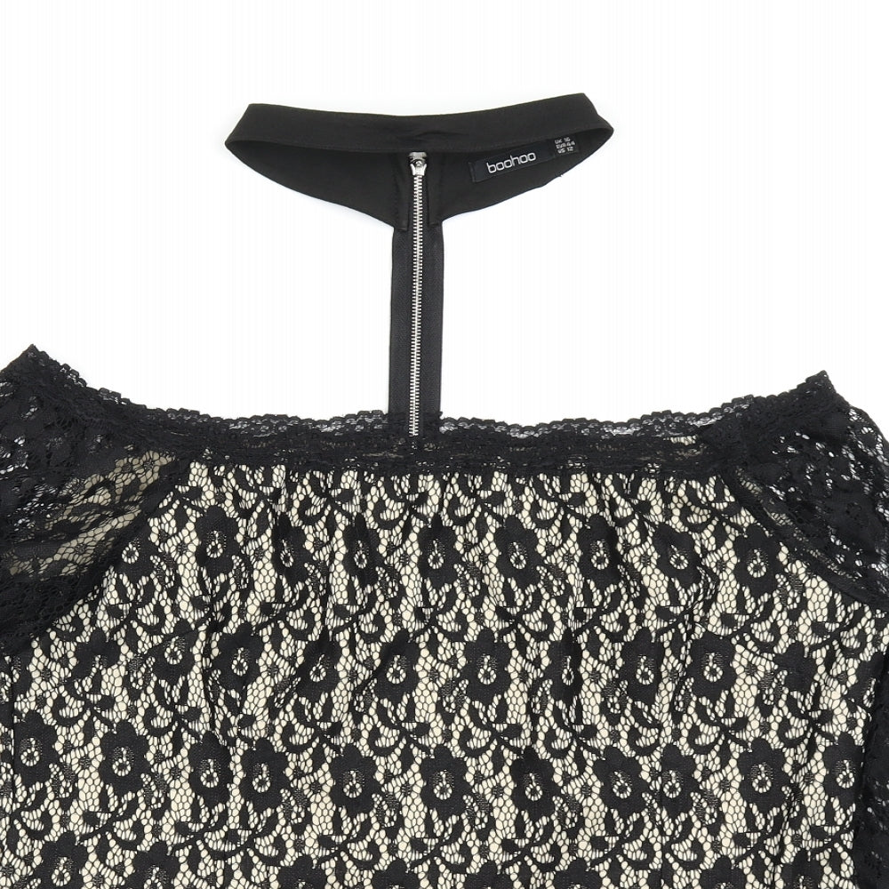 Boohoo Womens Black Floral Lace Basic T-Shirt Size 16  - Cut out