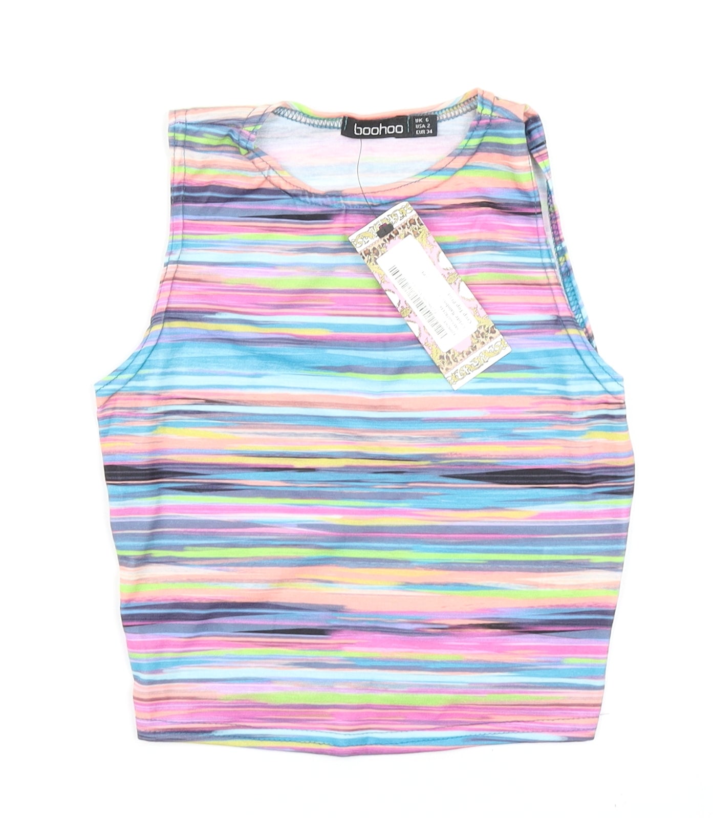 Boohoo Womens Purple Striped  Cropped Tank Size 6