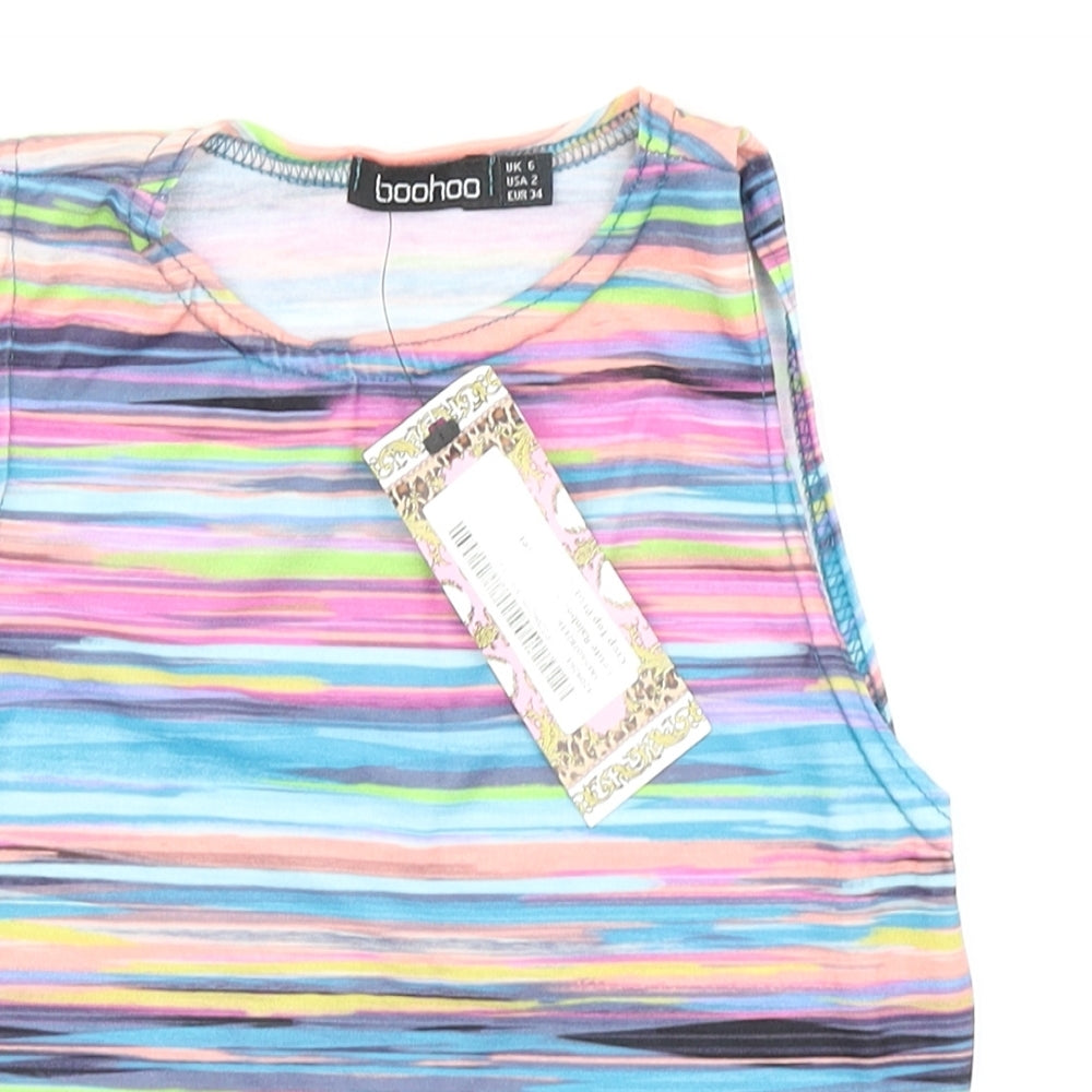 Boohoo Womens Purple Striped  Cropped Tank Size 6