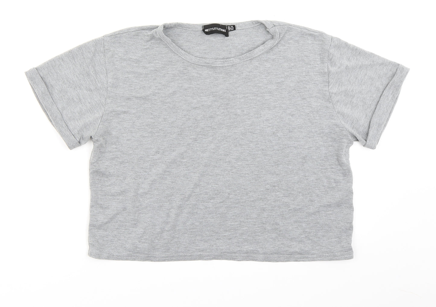 PRETTYLITTLETHING Womens Grey   Cropped T-Shirt Size 10