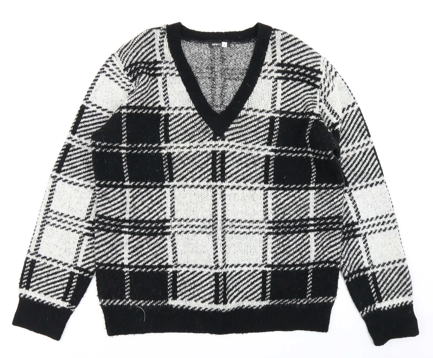 Pep & Co Womens Black Check  Pullover Jumper Size L