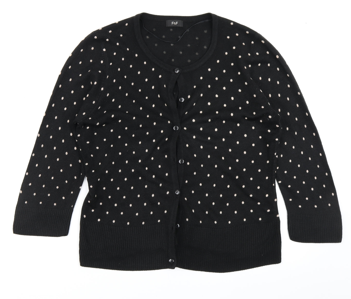 F&F Womens Black Polka Dot Knit Cardigan Jumper Size 16