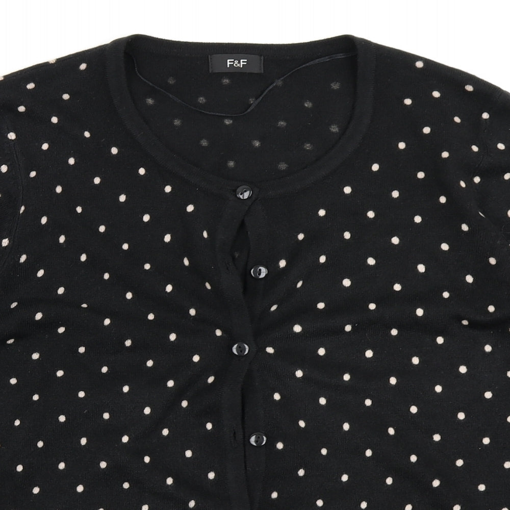 F&F Womens Black Polka Dot Knit Cardigan Jumper Size 16