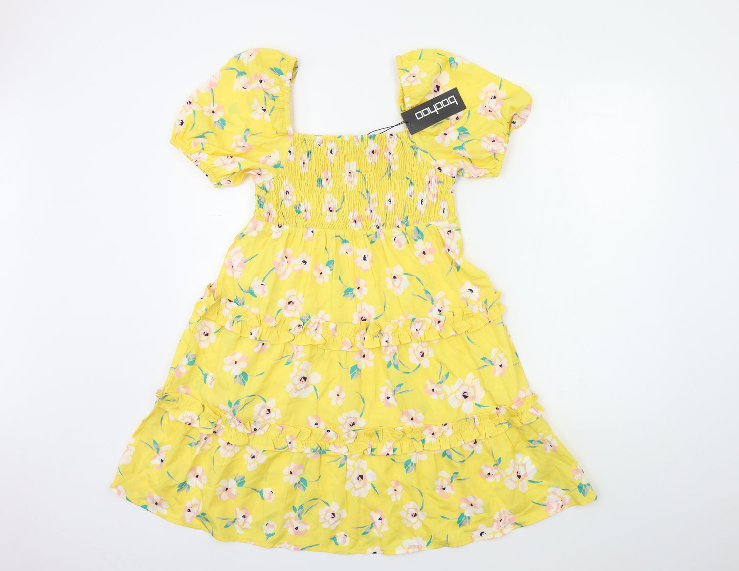 Boohoo Womens Yellow Floral  Fit & Flare  Size 8