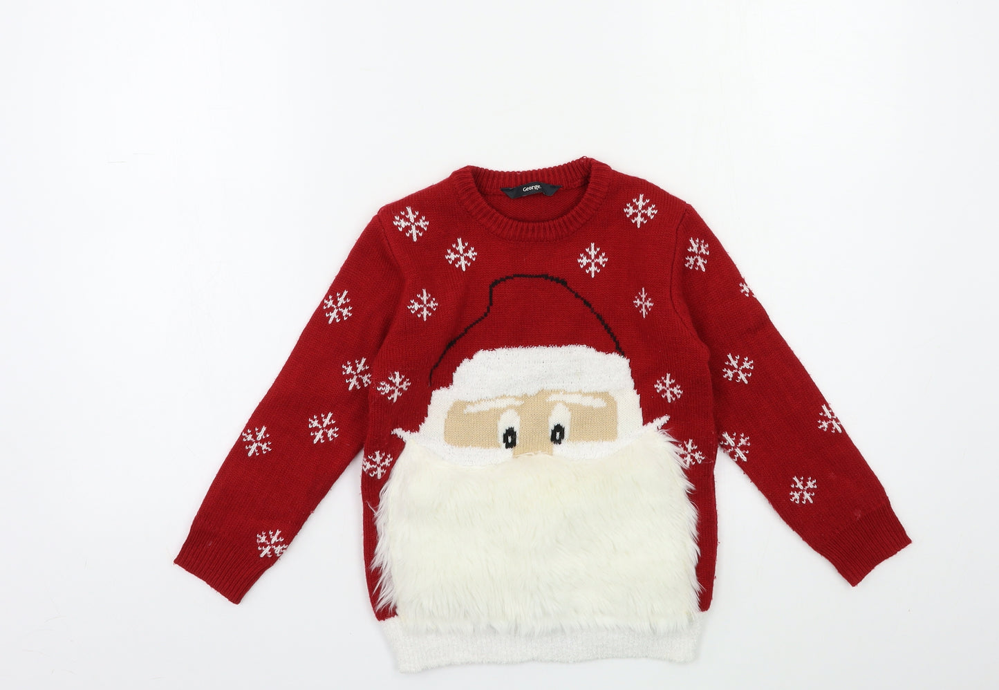 George Boys Red  Knit Pullover Jumper Size 5-6 Years  - CHRISTMAS