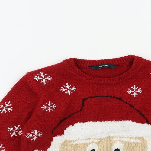 George Boys Red  Knit Pullover Jumper Size 5-6 Years  - CHRISTMAS