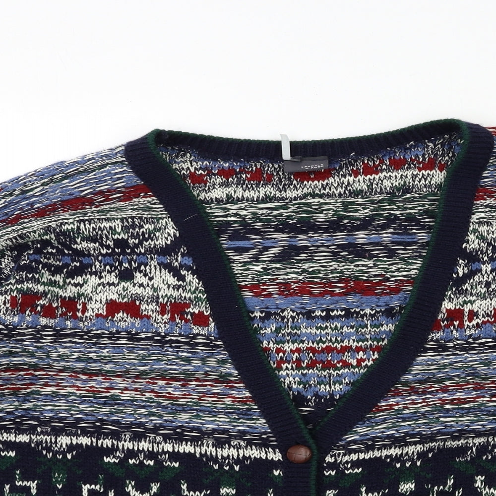 Sparkle & Fade Mens Blue Striped Knit Cardigan Jumper Size L
