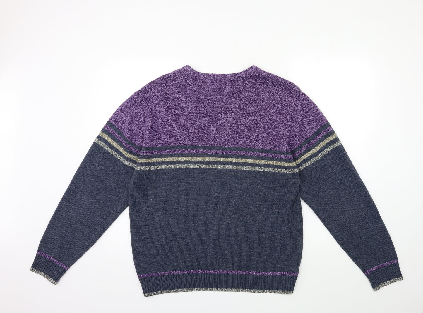 Jolliman Mens Grey Striped Knit Pullover Jumper Size L