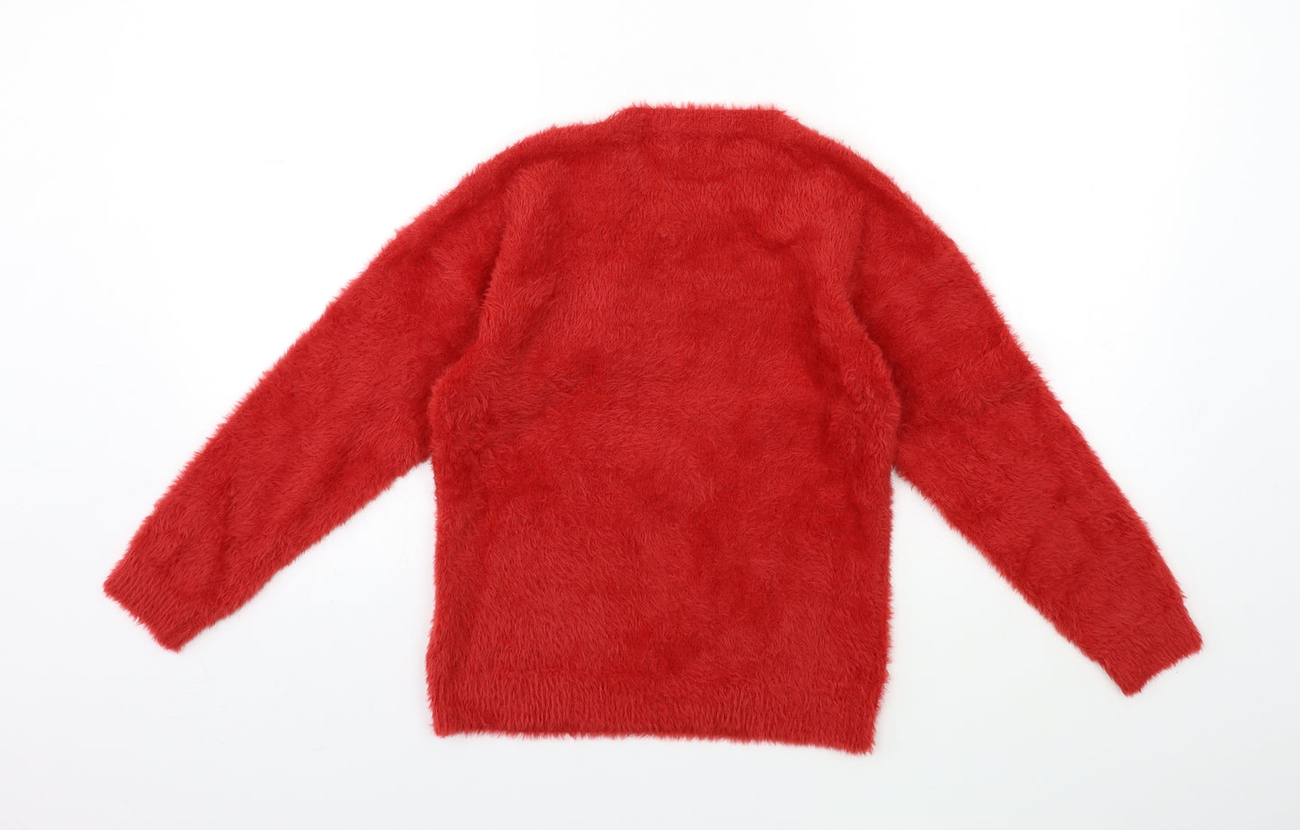 F&F Girls Red  Knit Pullover Jumper Size 9-10 Years  - CHRISTMAS