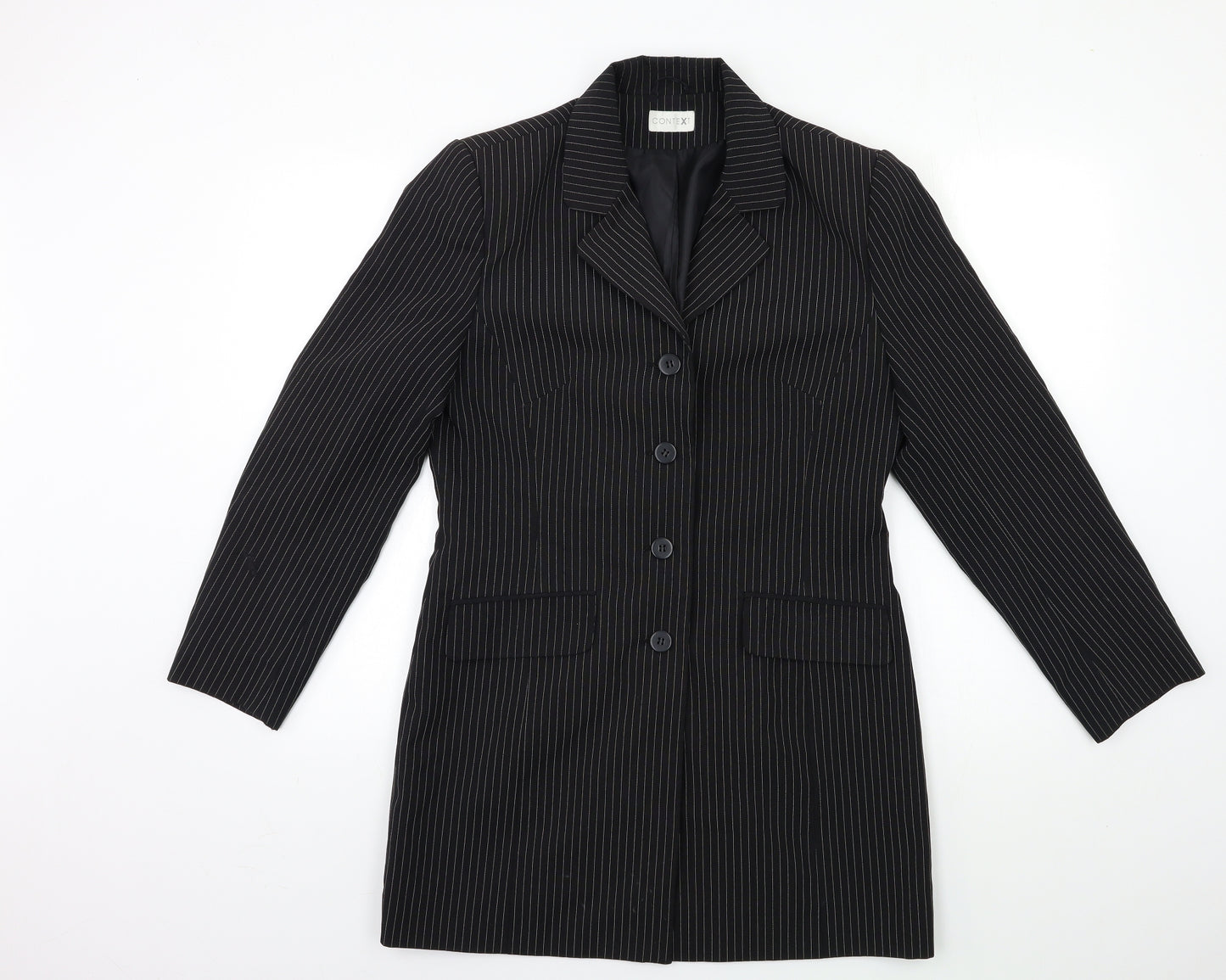CONTEXT Womens Black Striped  Jacket Suit Jacket Size 12