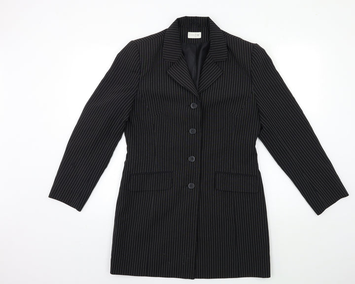CONTEXT Womens Black Striped Jacket Suit Jacket Size 12