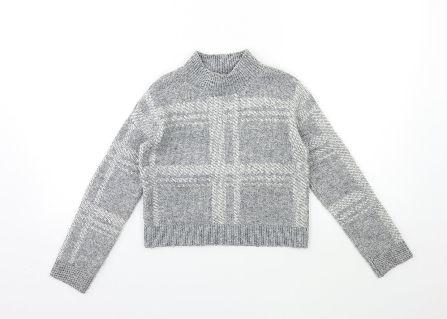 Primark Girls Grey Check Knit Pullover Jumper Size 7 Years