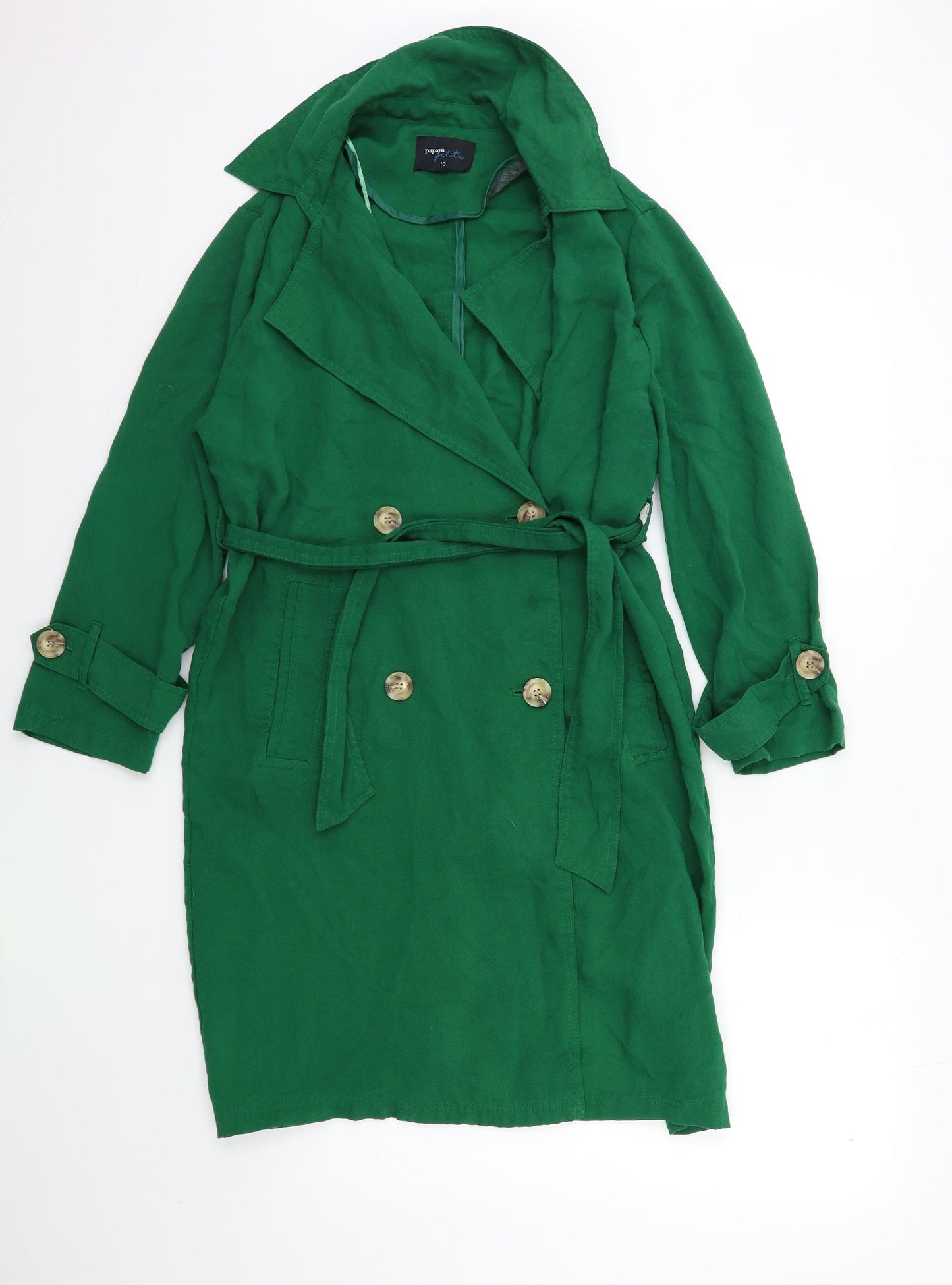 Papaya Womens Green   Trench Coat Coat Size 10