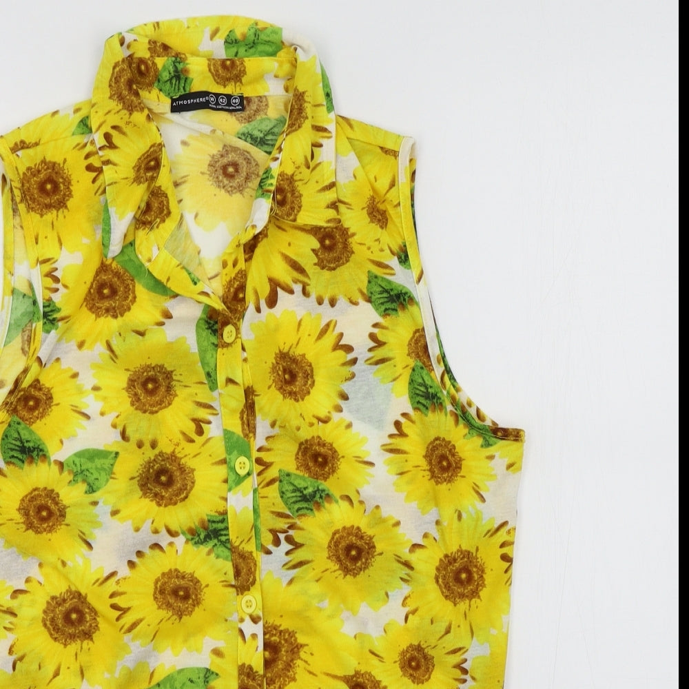 Primark Womens Yellow Floral  Basic T-Shirt Size 14