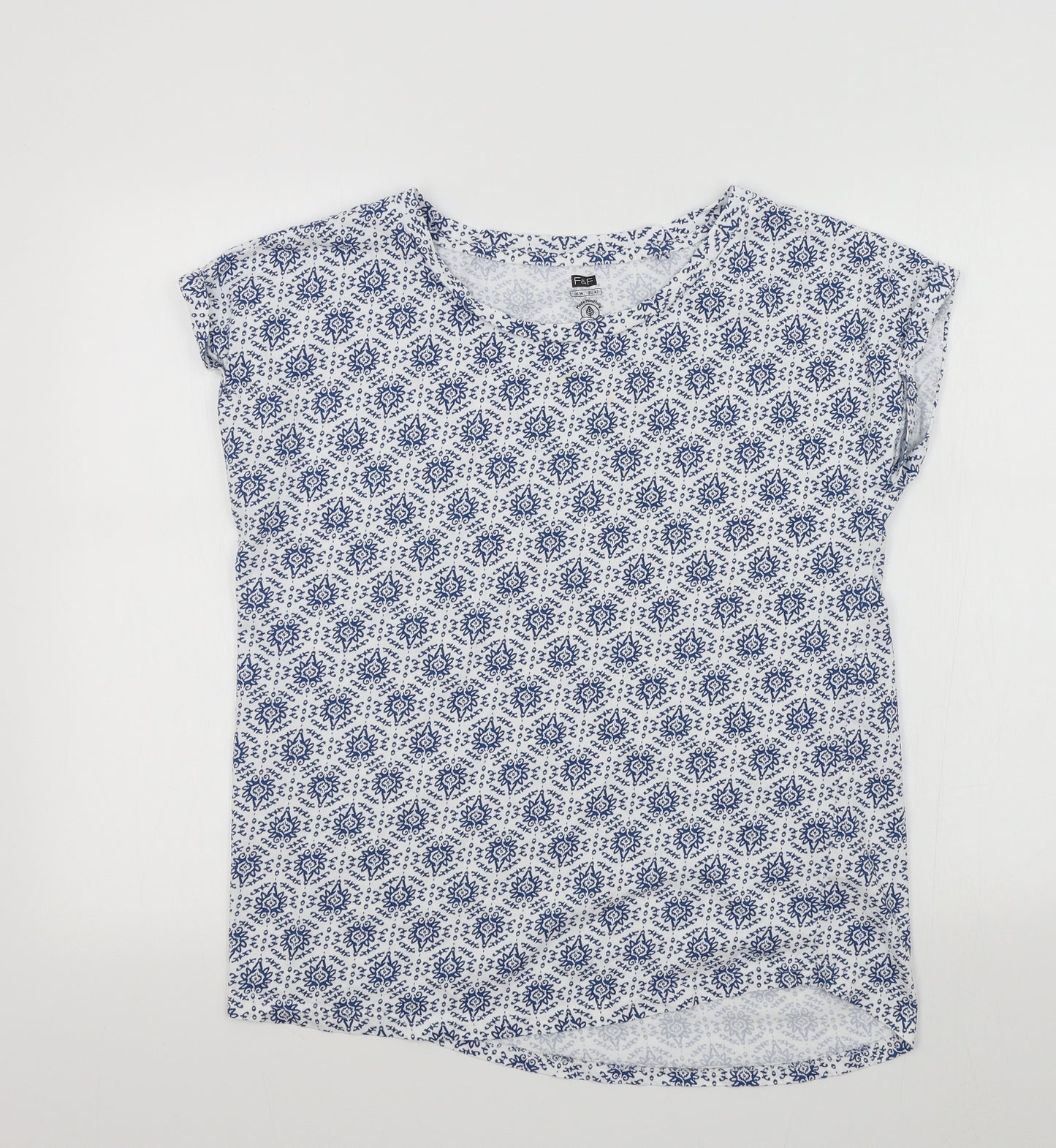 F&F Womens Blue Geometric   T-Shirt Size 14
