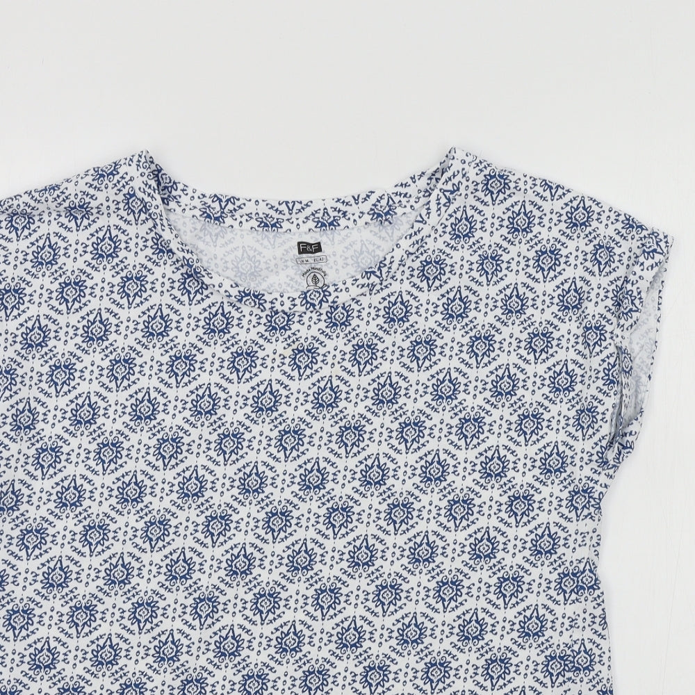 F&F Womens Blue Geometric   T-Shirt Size 14