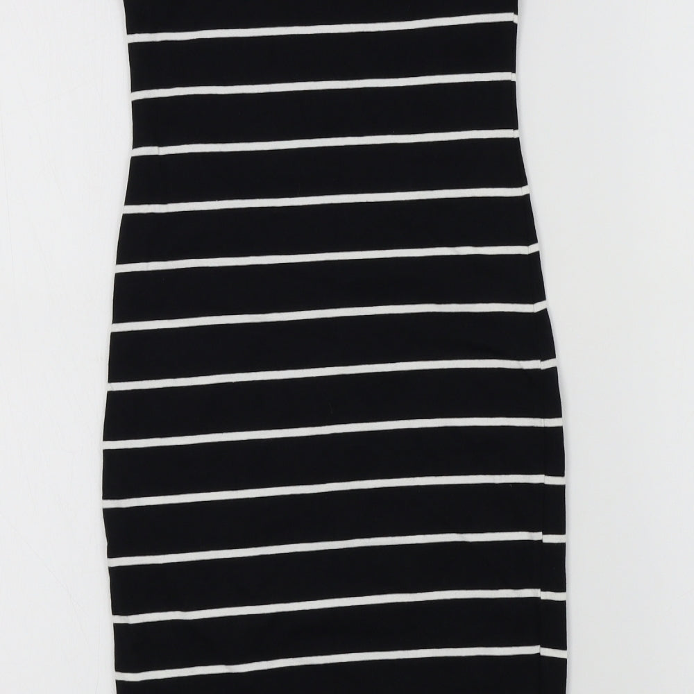 New Look Womens Black Striped  A-Line  Size 8