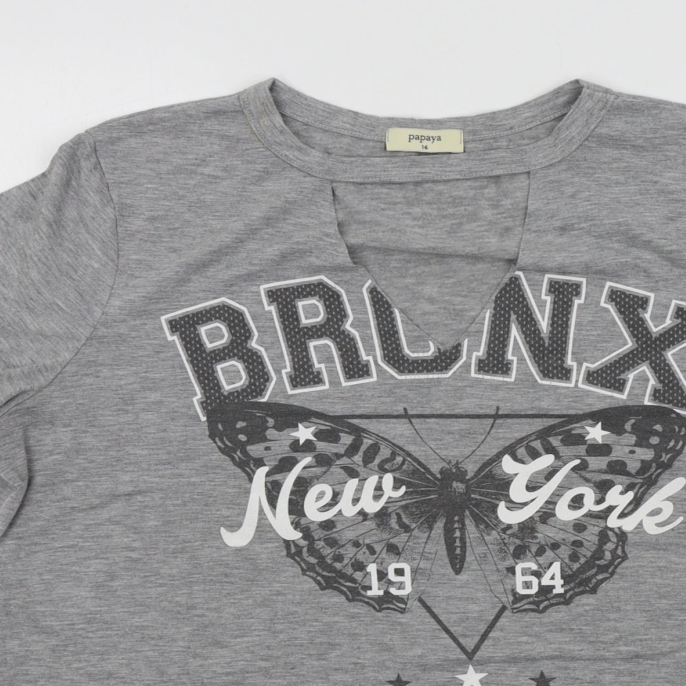 Papaya Womens Grey Colourblock  Basic T-Shirt Size 16