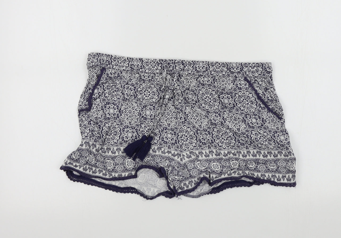 Primark Womens Blue Geometric  Bermuda Shorts Size 14