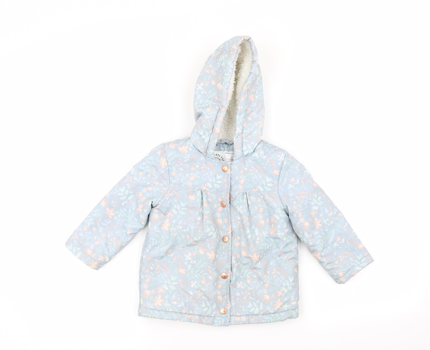 Asda George Girls Blue Floral  Basic Coat Coat Size 12-18 Months
